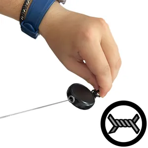 Close-up view of a black heavy-duty retractable keychain buckle with durable wire