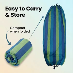 Hamaca de camping al aire libre plegable y compacta con rayas azules y verdes para guardar