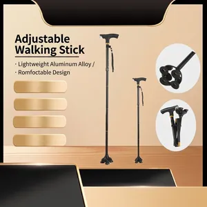 Bâton de Trekking Télescopique Pliable Multifonction Avec Lumière LED Alliage d'Aluminium Antidérapant Canne de Marche pour Séniors Randonnée