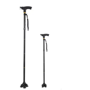 Canne de marche télescopique multifonctionnelle avec lumière LED et base à 4 dents
