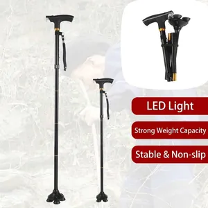 Bâton de marche télescopique pliable avec lampe LED pour la randonnée et l'extérieur