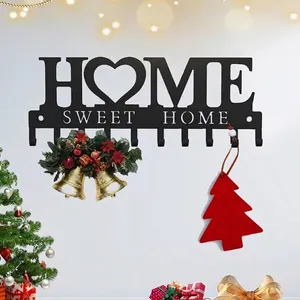 Διακοσμητική Μεταλλική Κρεμάστρα Τοίχου HOME SWEET HOME Μαύρη Κλειδοθήκη από Σίδερο Με 10 Άγκιστρα για την Είσοδο