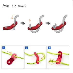 Manual de uso para el tensor de cuerda de tienda en aluminio rojo de 3 hoyos.