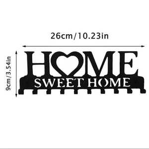 Μαύρη μεταλλική κρεμάστρα τοίχου Home Sweet Home, διαστάσεις 26cm x 9cm διακόσμηση