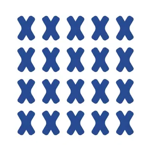 Detailed macro view of blue X-shaped kinesiology tape for sports muscle support