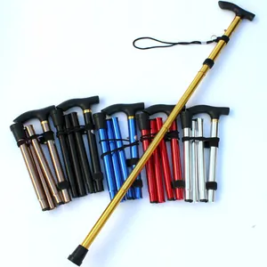 Portable Folding Aluminum Alloy Trekking Pole 4-Section Adjustable Walking Stick with T-Handle for Hiking Climbing Travel Outdoors
