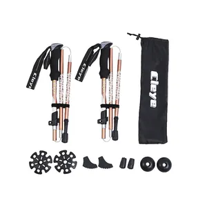 Set of two foldable aluminum alloy trekking poles with storage bag and various accessories