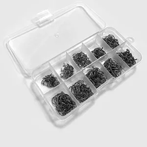 Assortiment d'hameçons Iseama haute résistance avec œillet dans une boîte en plastique à 10 cases