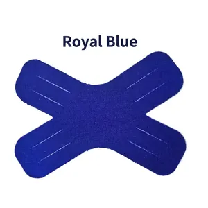 Royal blue X-shaped kinesiology tape for muscle support and athletic sports recovery.