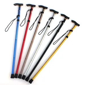 Adjustable aluminum alloy trekking poles in six colors with T-handle and wrist strap