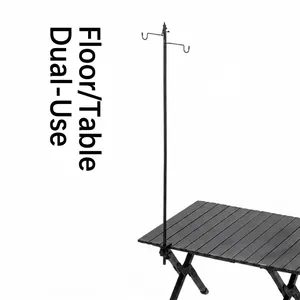 Verstellbarer Aluminium-Camping-Laternenmast mit Doppelpacken für Boden und Tisch, schwarz