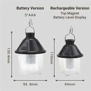 Portable LED camping lanterns in two sizes with battery and rechargeable options