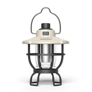 Vintage portable LED camping lantern with rechargeable battery and handle for outdoor
