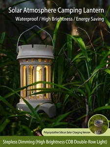 Retro Solar Powered LED Camping Lantern With COB Light Stepless Dimming Rechargeable Portable Hanging Tent Lamp For Outdoor Emergency