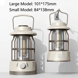 Portable retro rechargeable LED camping lanterns in two sizes for outdoor tent lighting