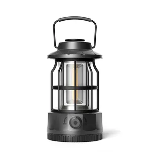 Vintage black rechargeable LED camping lantern for outdoor hiking and tent lighting