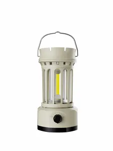 Portable retro COB LED camping lantern with metal handle for outdoor tent lighting