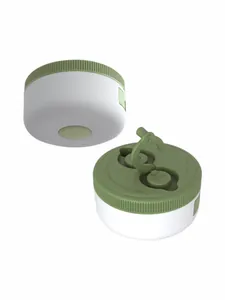 Portable white and green LED camping lantern with hanging hook for outdoor hiking trips