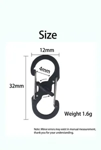 Detailed size specification for the S-shaped aluminum alloy carabiner buckle