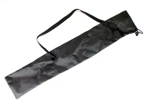 Full view of black oxford trekking pole storage bag with adjustable drawstring and strap
