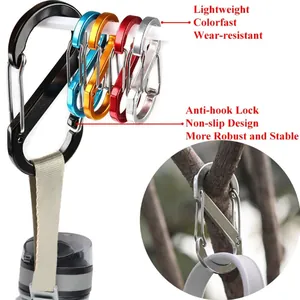Detailed view of lightweight S-shaped aluminum alloy carabiners in various colors