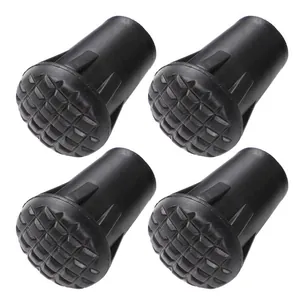 Set of four durable anti-slip black rubber replacement tips for trekking poles and hiking sticks