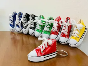 Colorful miniature canvas shoe keychains for bicycle and motorcycle kickstand decoration