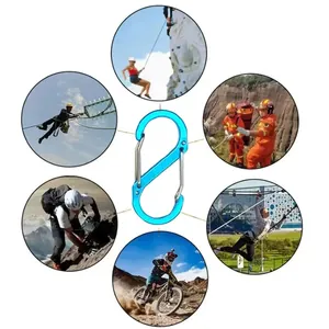 Blue aluminum S-shaped carabiner for climbing, rescue, and outdoor gear attachment.