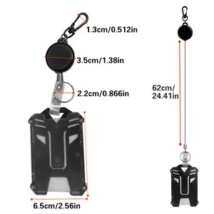 Detailed measurements of retractable ID badge holder with carabiner and stretch cord