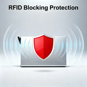 Silver metallic RFID blocking credit card holder featuring signal protection shield