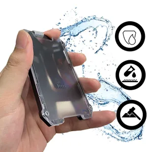 Close-up of durable outdoor retractable card holder with water splash background
