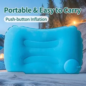 Outdoor Portable Inflatable Pillow Press Type Manual Air Pump Ergonomic Flocked Neck Support Square Camping Travel Pillow