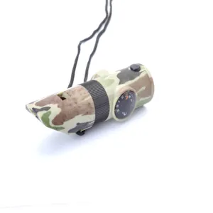 7-in-1 multi-functional survival whistle with camouflage pattern and compass