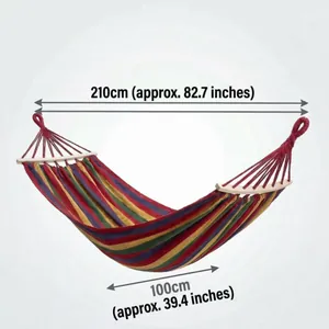 Dimensiones detalladas de la hamaca de camping de lona a rayas coloridas de lona