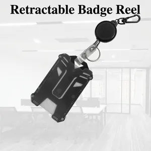 Heavy Duty Retractable Badge Reel With Carabiner Clip Alloy Metal ID Card Holder Key Ring For Outdoor Camping Office