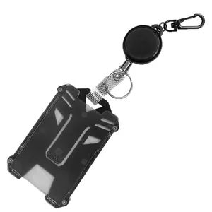 Heavy-duty retractable badge holder with metal carabiner and black card sleeve kit
