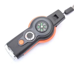 Professionelle 7-in-1-Multifunktions-Überlebenspfeife mit Kompass und LED-Licht für Camping