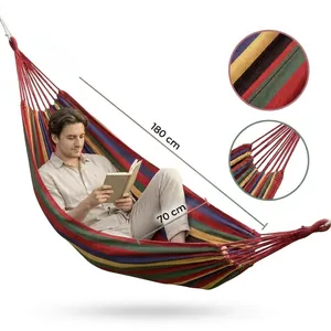 Hamaca de camping de lona con rayas de colores 180x70cm y diseño antivuelco