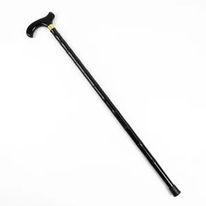 Premium ergonomic solid wood walking cane with black bamboo-style shaft and T-handle