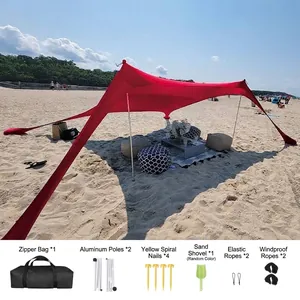 Tenda da spiaggia in Lycra rossa, kit parasole con pali e accessori per il campeggio