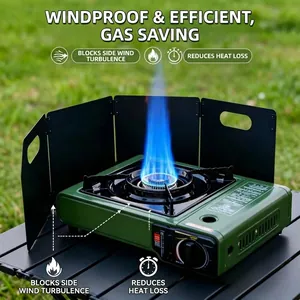 Paravento pieghevole in metallo nero portatile per fornelli da campeggio a gas