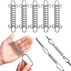 Close-up detail of heavy-duty stainless steel tent spring buckles used for camping