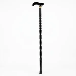 Elegant black wooden walking cane with ergonomic T-handle and non-slip rubber tip.