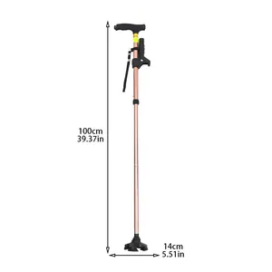 Abmessungen des roségoldenen Klappstocks mit Vierfuß-Basis und ergonomischem T-Griff