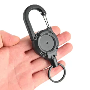 Durable black retractable carabiner keychain for outdoor fishing and hiking gear accessory