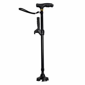 Bastone da passeggio regolabile con doppie maniglie ergonomiche e base quadripode antiscivolo