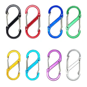S-shaped dual-opening aluminum alloy carabiners in eight vibrant colors for outdoor use