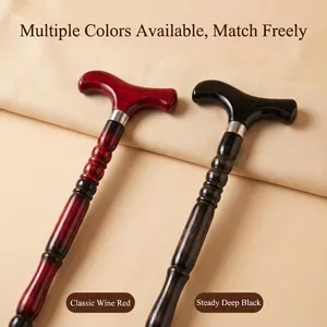 Solid wood walking sticks in burgundy and black finish with ergonomic handles