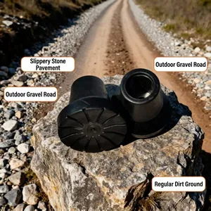 Detailed close-up of anti-slip rubber crutch tips showing the radial traction pattern