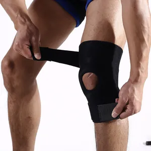 Detailansicht der verstellbaren schwarzen Sport-Kniebandage mit Patella-Öffnung.